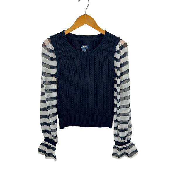 Anthropologie Maeve Striped Sheer-Sleeve Sweater Vest - Picture 2 of 7